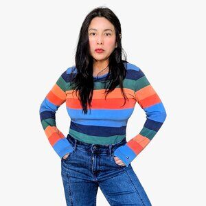Tommy Hilfiger Tommy Jeans vtg Y2K rainbow colorful stripe long sleeve top W's M